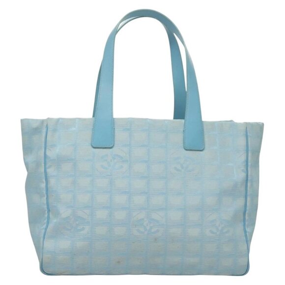 CHANEL New Travel Line Hand Bag Nylon Light Blue CC Auth mr1475 - Picture 11 of 16